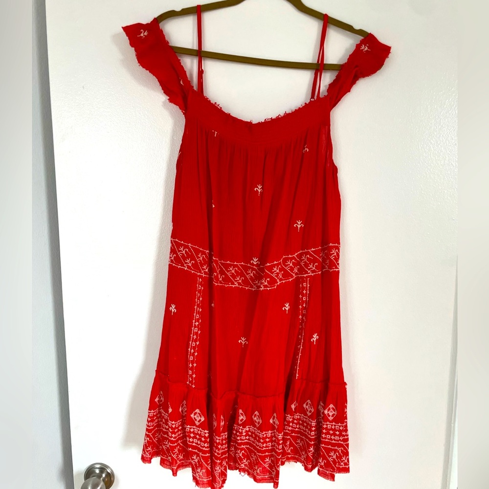 Free People FP red summer bohemian mini dress